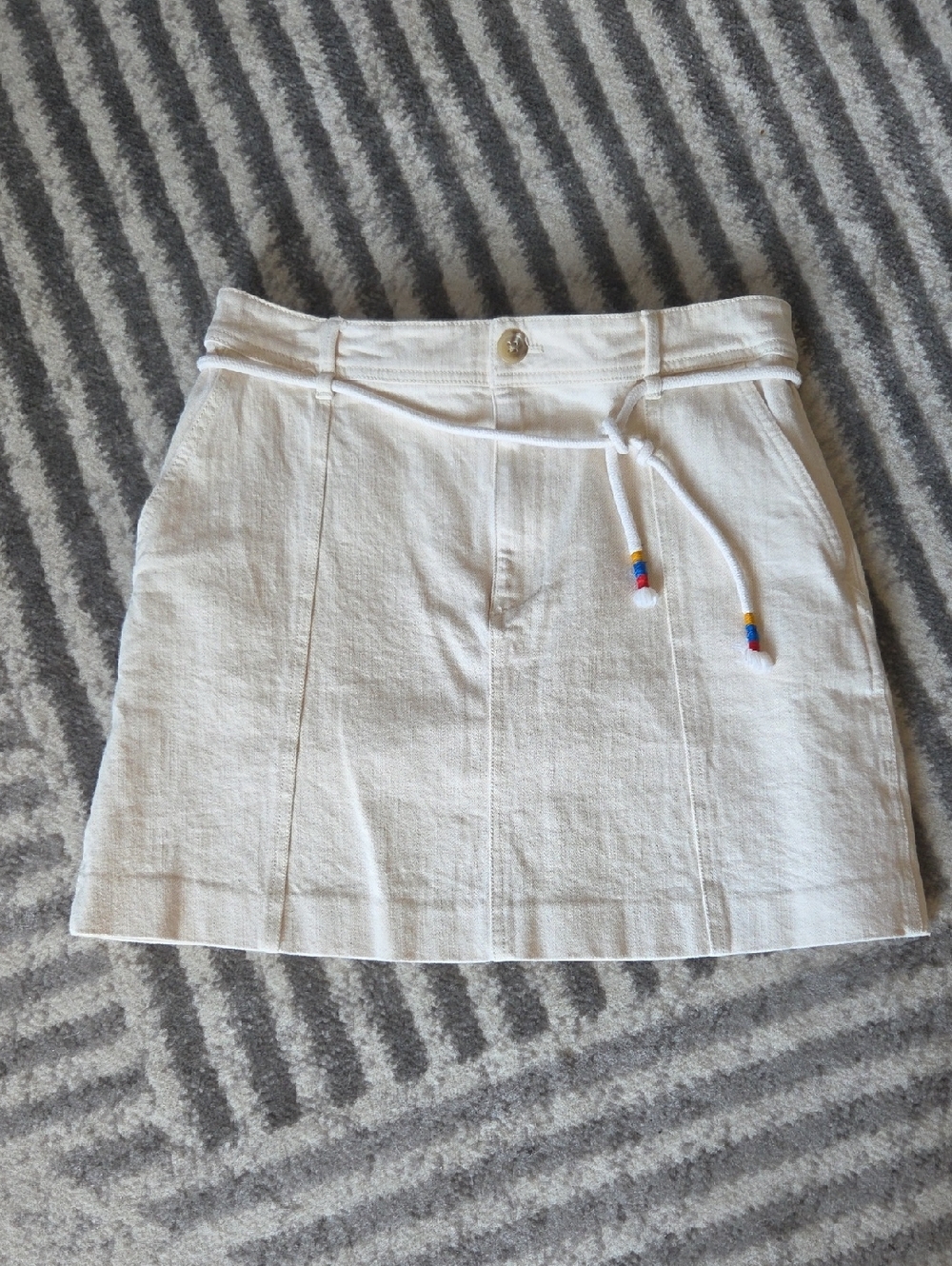 Madewell Cream Mini Skirt with Rope Tie and Bead Accents